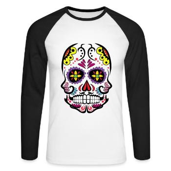 Crâne de crâne de sucre - Jour des morts - T-shirt baseball manches longues Homme - blanc/noir - Devant - Nik (191cm)