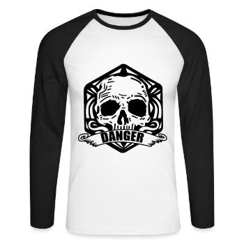 Danger skull and crossbones - Unisex Long Sleeve Baseball T-Shirt - white/black - Front - Nik (191cm)
