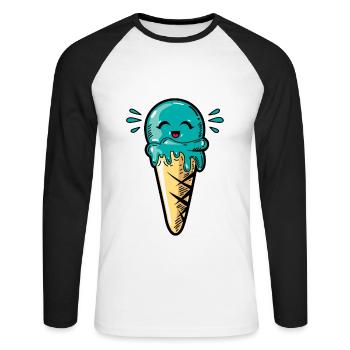 Kawaii Eis Eiskugel - Unisex Baseballshirt langarm - Weiß/Schwarz - Vorne - Nik (191cm)