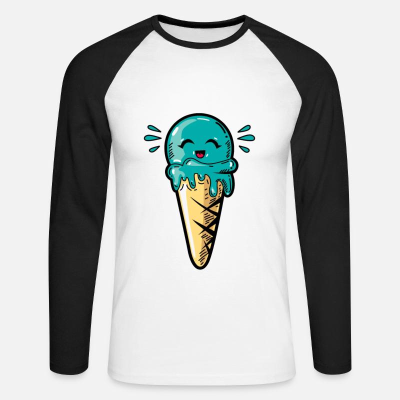 Kawaii Eis Eiskugel - Unisex Baseballshirt langarm - Weiß/Schwarz