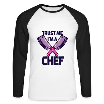 Chef cuisinier - Trust me I’m a chef - T-shirt baseball manches longues Homme - blanc/noir - Devant - Nik (191cm)