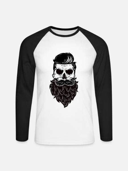 Bearded Skull Skull Skeleton - Unisex Long Sleeve Baseball T-Shirt - white/black