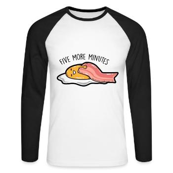 Fried egg - Five more minutes - Unisex Long Sleeve Baseball T-Shirt - white/black - Front - Nik (191cm)