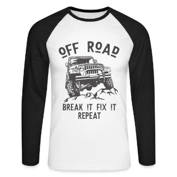 Off Road break it fix it repete - T-shirt baseball manches longues Homme - blanc/noir - Devant - Nik (191cm)
