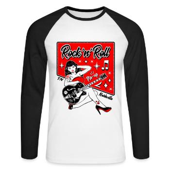 Rockabilly Pin Up Girl Nashville Vintage 50er 60er Jahre - Unisex Baseballshirt langarm - Weiß/Schwarz - Vorne - Nik (191cm)