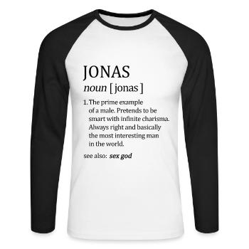 Cadeau de nom de Jonas - T-shirt baseball manches longues Homme - blanc/noir - Devant - Nik (191cm)