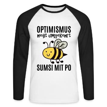 Optimismus Optimist Geschenk - Unisex Baseballshirt langarm - Weiß/Schwarz - Vorne - Nik (191cm)