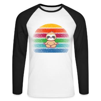 Yoga Sloth - Unisex Long Sleeve Baseball T-Shirt - white/black - Front - Nik (191cm)