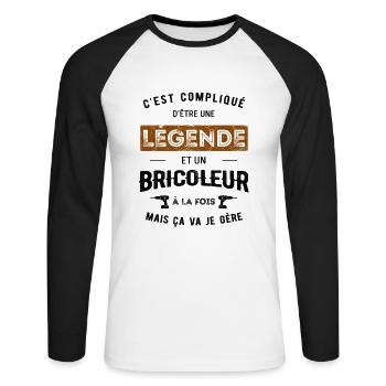 LÉGENDE ET BRICOLEUR - T-shirt baseball manches longues Homme - blanc/noir - Devant - Nik (191cm)