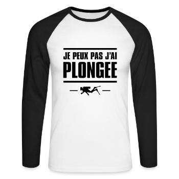 JE PEUX PAS J'AI PLONGÉE - T-shirt baseball manches longues Homme - blanc/noir - Devant - Nik (191cm)