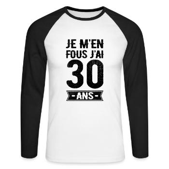 JE M'EN FOUS J'AI 30 ANS - T-shirt baseball manches longues Homme - blanc/noir - Devant - Nik (191cm)