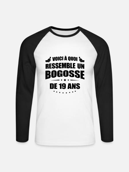 BOGOSSE DE 19 ANS - T-shirt baseball manches longues Homme - blanc/noir