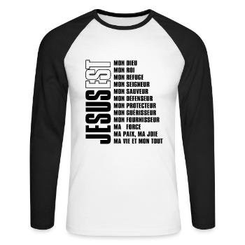 JÉSUS EST MON TOUT - T-shirt baseball manches longues Homme - blanc/noir - Devant - Nik (191cm)