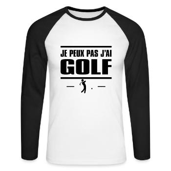 JE PEUX PAS J'AI GOLF - T-shirt baseball manches longues Homme - blanc/noir - Devant - Nik (191cm)