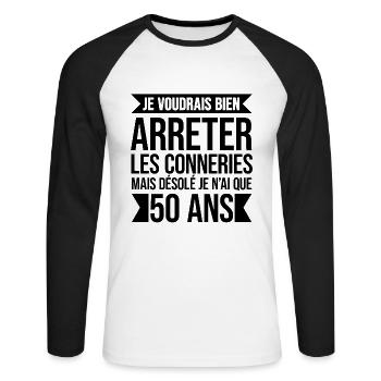 DÉSOLÉ JE N'AI QUE 50 ANS DE CONNERIES - T-shirt baseball manches longues Homme - blanc/noir - Devant - Nik (191cm)