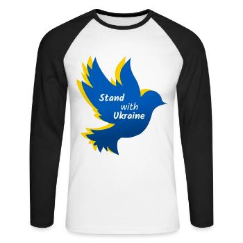 Ukraine Frieden Taube - Unisex Baseballshirt langarm - Weiß/Schwarz - Vorne - Nik (191cm)