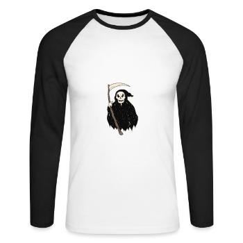 So viele Idioten und nur eine Sense schwarzer Humo - Unisex Baseballshirt langarm - Weiß/Schwarz - Vorne - Nik (191cm)