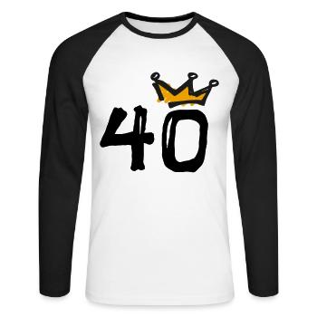 40. Geburtstag Krone - Unisex Baseballshirt langarm - Weiß/Schwarz - Vorne - Nik (191cm)