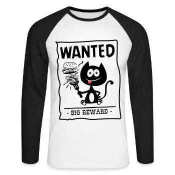 Wanted, greedy cat sought! humor cat! - Unisex Long Sleeve Baseball T-Shirt - white/black - Front - Nik (191cm)