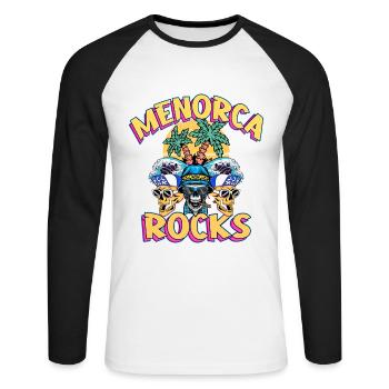 Menorca Sommer Sonne Strand Palmen Party Retro - Unisex Baseballshirt langarm - Weiß/Schwarz - Vorne - Nik (191cm)