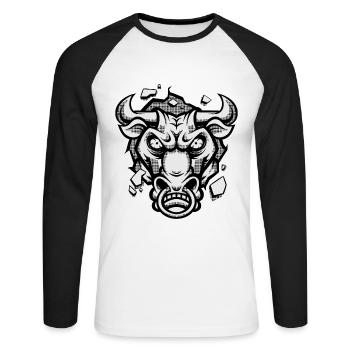 Bull Head Bull Strong Wild Power Animal - Unisex Long Sleeve Baseball T-Shirt - white/black - Front - Nik (191cm)