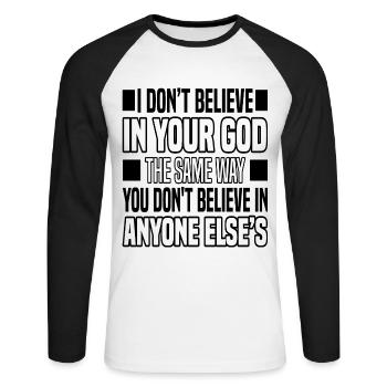Athéisme - T-shirt baseball manches longues Homme - blanc/noir - Devant - Nik (191cm)