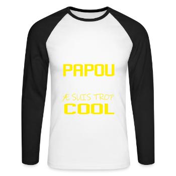 On m’appelle papou parce que je suis trop cool - T-shirt baseball manches longues Homme - blanc/noir - Devant - Nik (191cm)