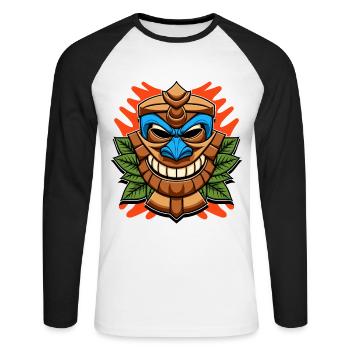 Tiki Statue - Unisex Long Sleeve Baseball T-Shirt - white/black - Front - Nik (191cm)
