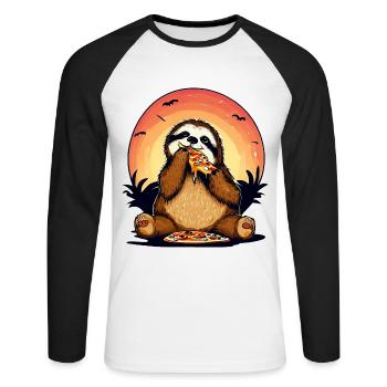 Pizza Faultier im Sonnenuntergang - Unisex Baseballshirt langarm - Weiß/Schwarz - Vorne - Nik (191cm)