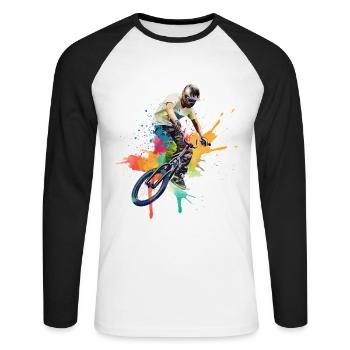 BMX Fahrrad Biker Stunt Trick Freestyle Splash - Unisex Baseballshirt langarm - Weiß/Schwarz - Vorne - Nik (191cm)