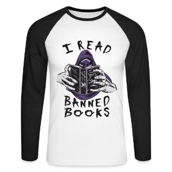 Ich lese verbotene Gruselige Kreatur - Unisex Baseballshirt langarm - Weiß/Schwarz - Vorne - Nik (191cm)