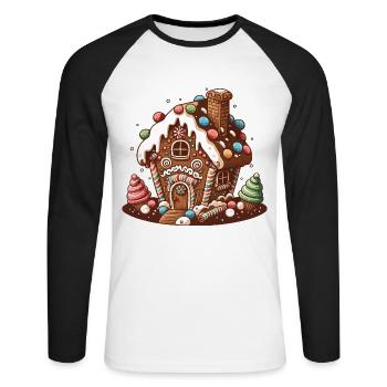 Demeure en pain d’épices sucré - T-shirt baseball manches longues Homme - blanc/noir - Devant - Nik (191cm)