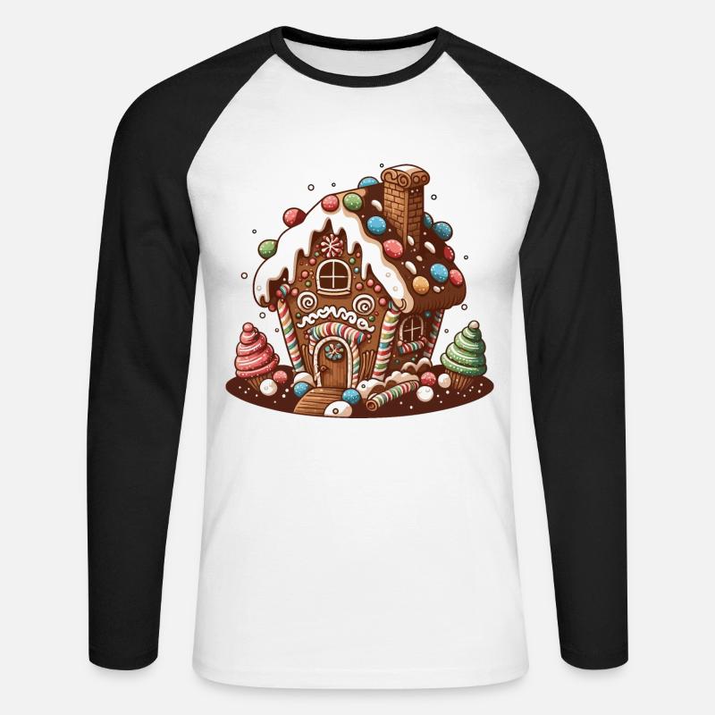 Sweet Gingerbread Abode - Unisex Long Sleeve Baseball T-Shirt - white/black