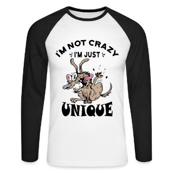 Ich bin nicht verrückt, ich bin nur einzigartig - Unisex Baseballshirt langarm - Weiß/Schwarz - Vorne - Nik (191cm)