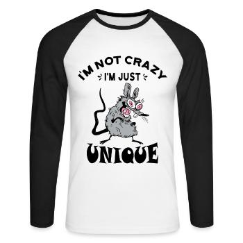 I'm not crazy I'm just unique, Weird Mouse - Unisex Baseballshirt langarm - Weiß/Schwarz - Vorne - Nik (191cm)