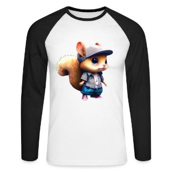 Un adorable écureuil chibi en tenue urbaine - T-shirt baseball manches longues Homme - blanc/noir - Devant - Nik (191cm)
