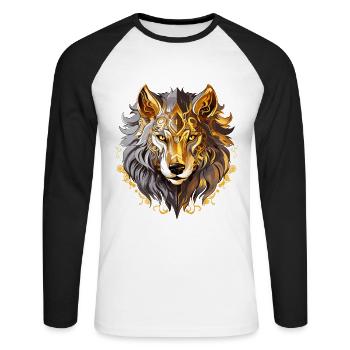 Wolf Wolf Head Gold Mystical Nature Wilderness Art - T-shirt baseball manches longues Homme - blanc/noir - Devant - Nik (191cm)