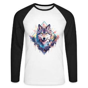 Wolf Wolf’s Head Nature Wilderness Adventure Art forestier - T-shirt baseball manches longues Homme - blanc/noir - Devant - Nik (191cm)