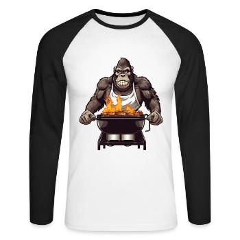 Grillen Grilla Griller Gorilla BBQ Lustig Humor - Unisex Baseballshirt langarm - Weiß/Schwarz - Vorne - Nik (191cm)