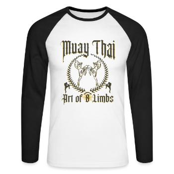 Muay Thai Kickboxing - Unisex Long Sleeve Baseball T-Shirt - white/black - Front - Nik (191cm)