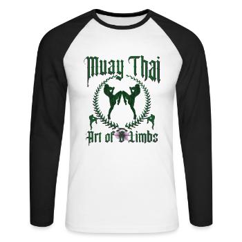 Kickboxing Muay Thaï - T-shirt baseball manches longues Homme - blanc/noir - Devant - Nik (191cm)
