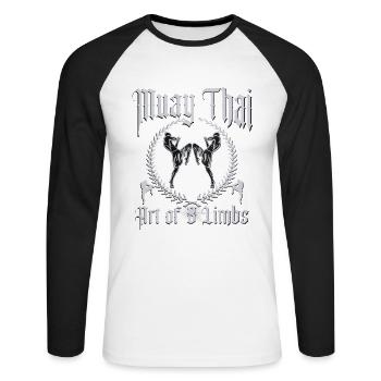 Kickboxing Muay Thaï - T-shirt baseball manches longues Homme - blanc/noir - Devant - Nik (191cm)
