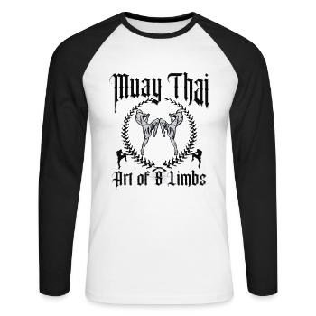 Kickboxing Muay Thaï - T-shirt baseball manches longues Homme - blanc/noir - Devant - Nik (191cm)