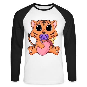 Motif de bébé tigre - T-shirt baseball manches longues Homme - blanc/noir - Devant - Nik (191cm)