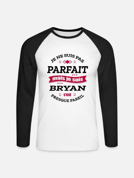 BRYAN PARFAIT - PRENOM BRYAN - T-shirt baseball manches longues Homme - blanc/noir