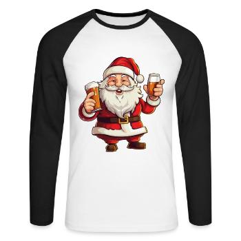 Weihnachtsmann Bier Alkohol Prost Glühwein Schnaps - Unisex Baseballshirt langarm - Weiß/Schwarz - Vorne - Nik (191cm)