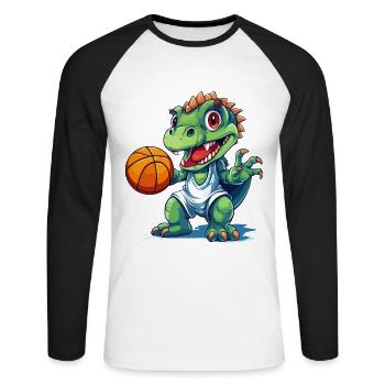 Basketball Dinosaurier T-Rex Spieler Sport Cartoon - Unisex Baseballshirt langarm - Weiß/Schwarz - Vorne - Nik (191cm)