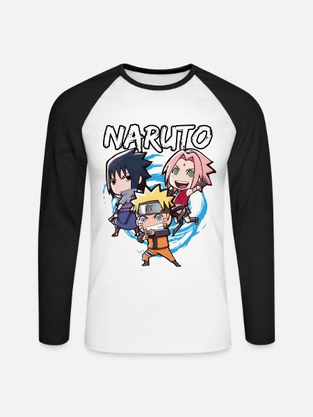 Naruto Shippuden Naruto, Sakura & Sasuke As Chibi - Maglia da baseball a manica lunga da uomo - bianco/nero