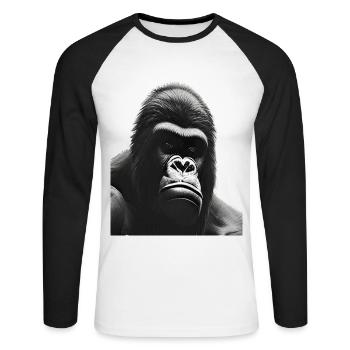 Silberrücken-Gorilla - Unisex Baseballshirt langarm - Weiß/Schwarz - Vorne - Nik (191cm)