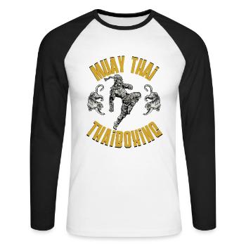 Muay Thaï Boxe Thaïlandaise - T-shirt baseball manches longues Homme - blanc/noir - Devant - Nik (191cm)